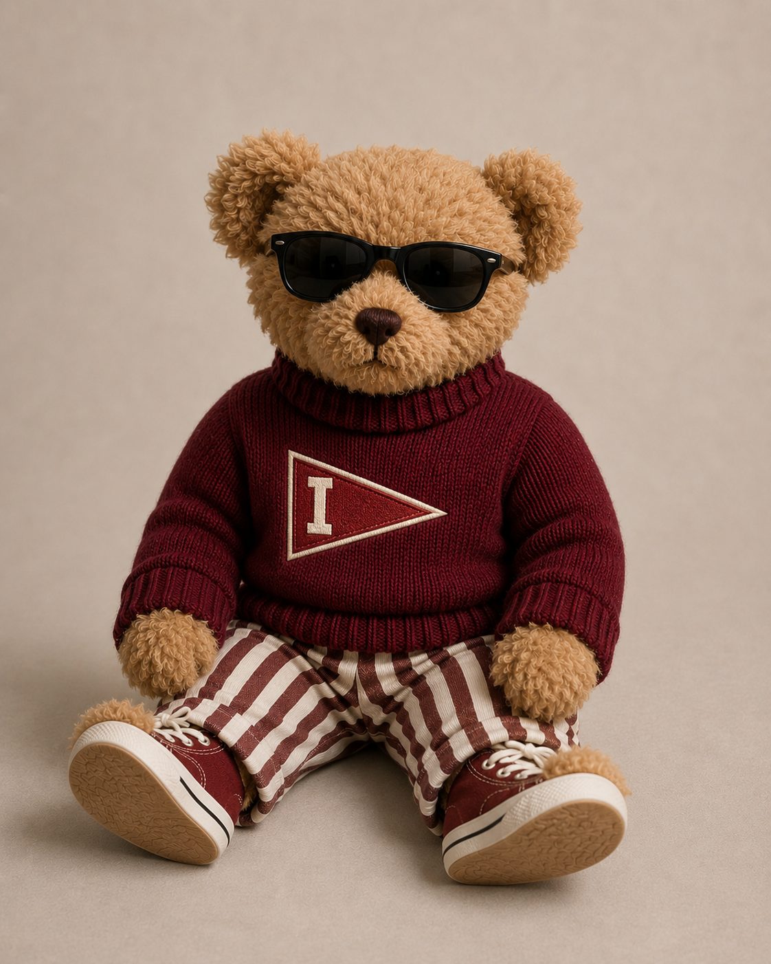 Sully the Bear plush in the Indiana pennant sweater