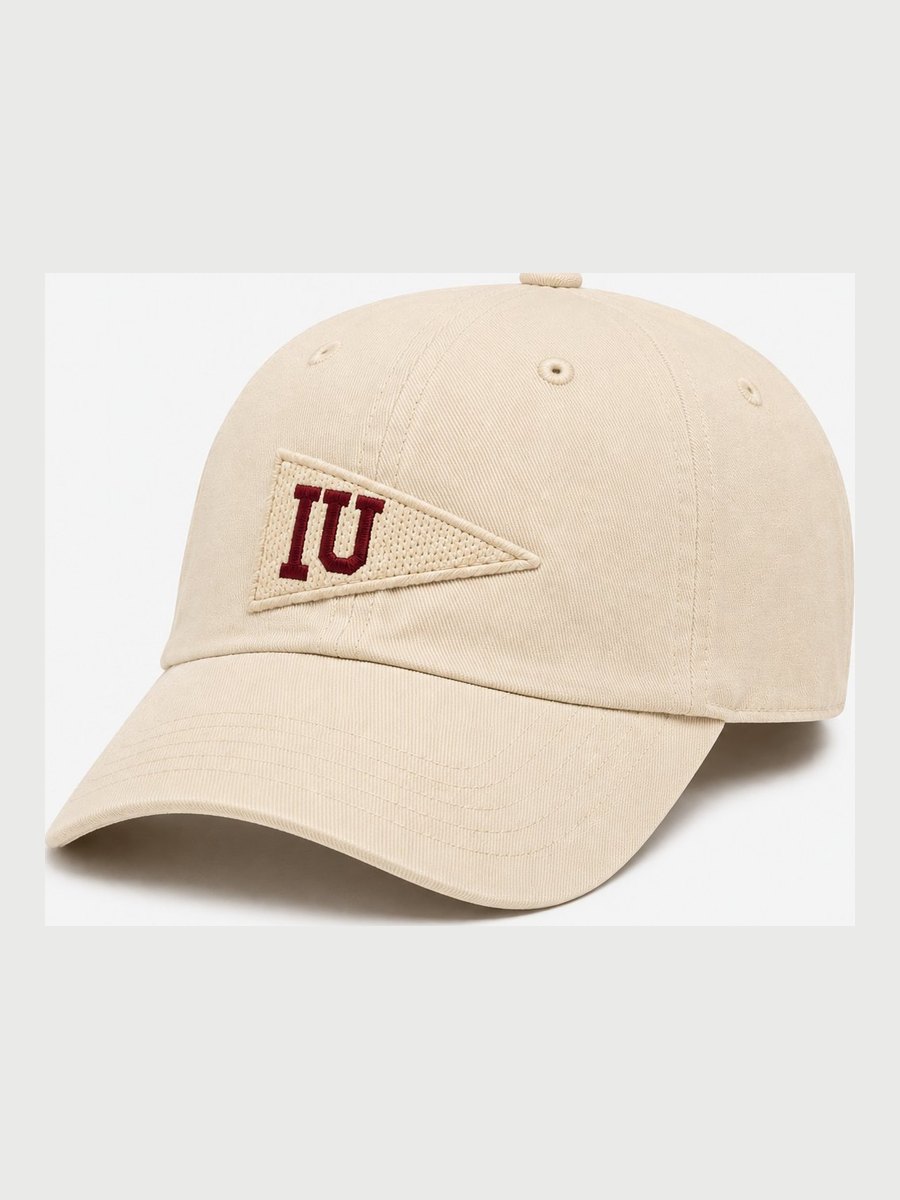 Cream cap with an IU pennant patch.
