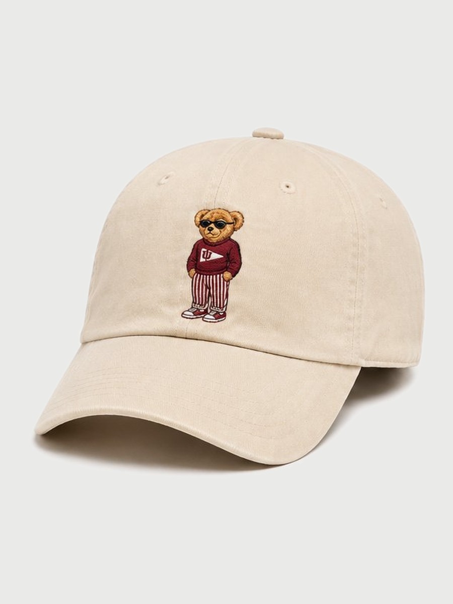 Cream cap with the IU prep bear embroidered on the front.