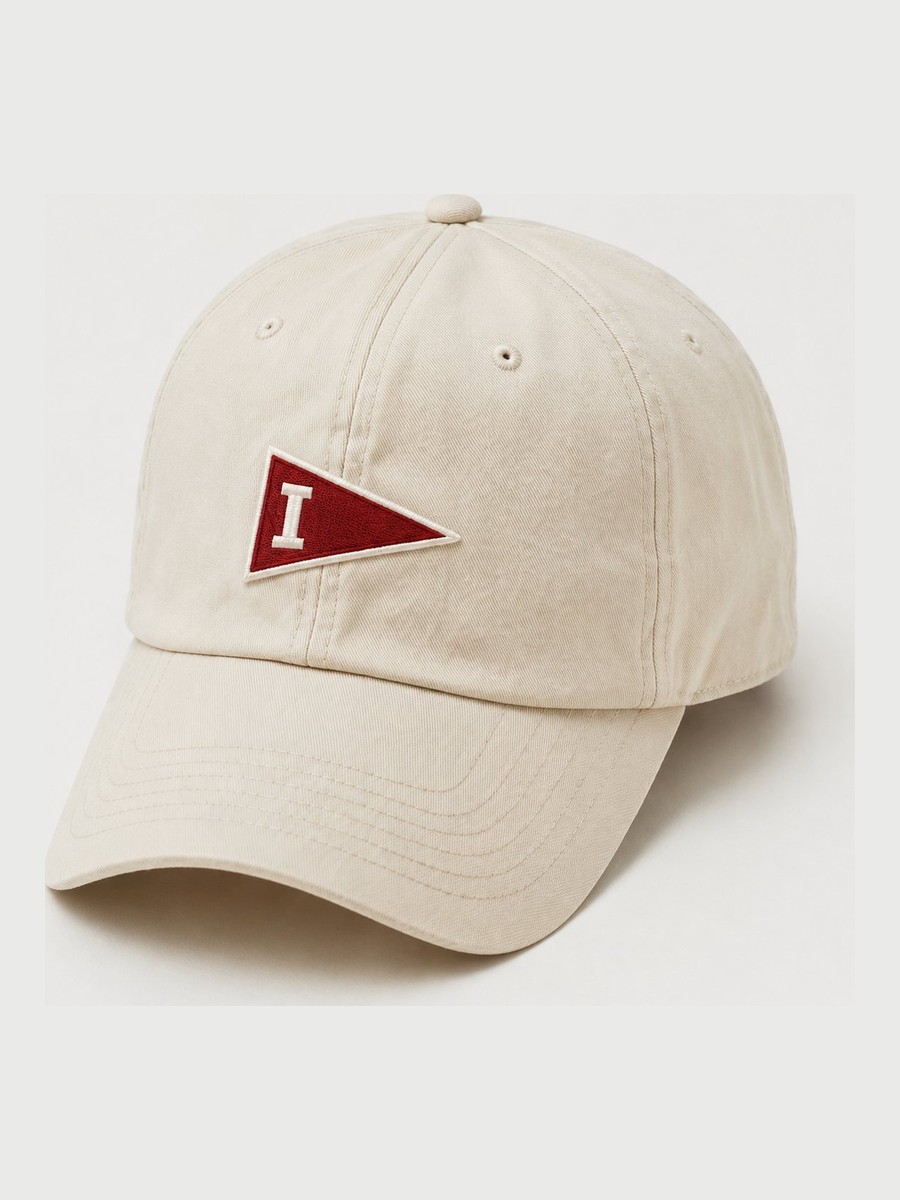 Cream cap with a crimson Indiana pennant patch.