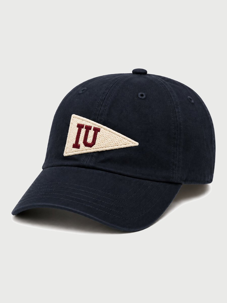 Navy cap with a cream IU pennant patch.
